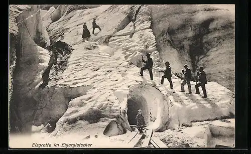 AK Eigergletscher und Eisgrotte mit Bergsteigern