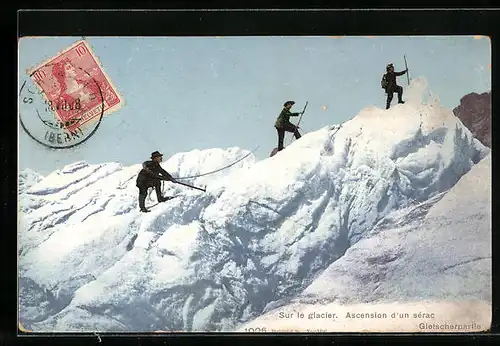 AK Sur le glacier, Bergsteiger auf einem Gletscher