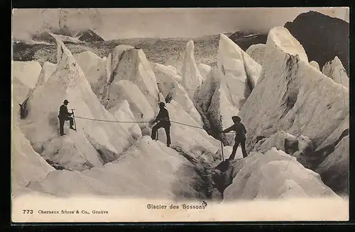 AK Glacier des Bossons, Bergsteiger auf einem Gletscher