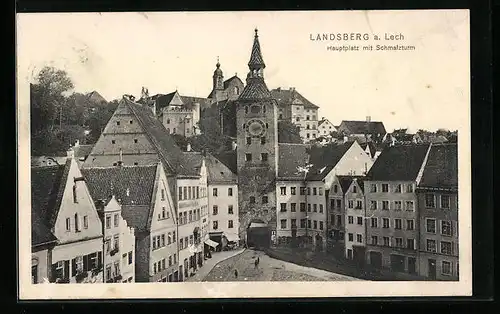 AK Landsberg a. Lech, Hauptplatz mit Schmalzturm