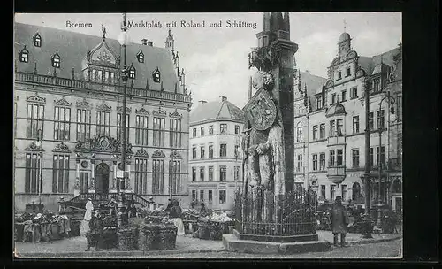 AK Bremen, Marktplatz mit Roland und Schütting