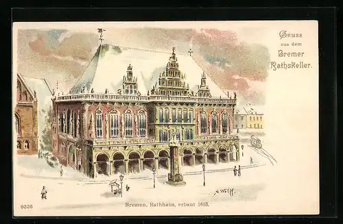 Künstler-AK Bremen, Rathaus mit Rathskeller