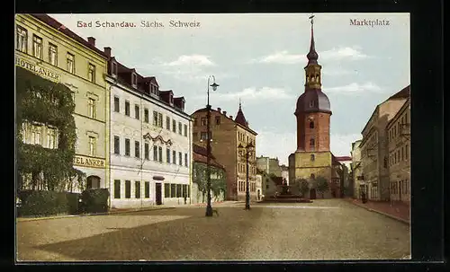 AK Bad Schandau / Sächs. Schweiz, Marktplatz mit Hotel Anker