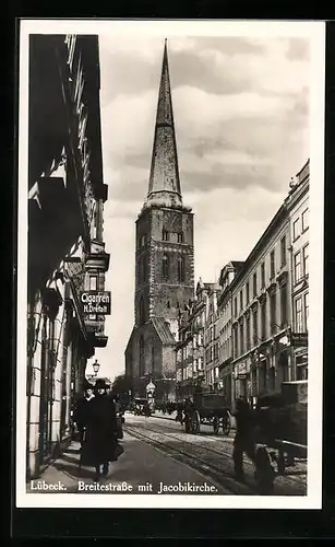 AK Lübeck, Breitestrasse mit Jacobikirche