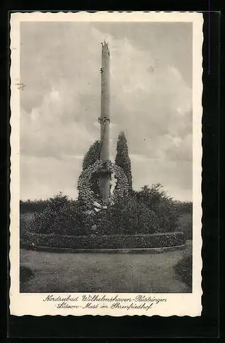 AK Wilhelmshaven-Rüstringen / Nordseebad, Lützow-Mast im Ehrenfriedhof