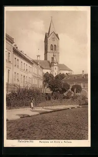 AK Helmbrechts, Marktplatz mit Kirche und Rathaus