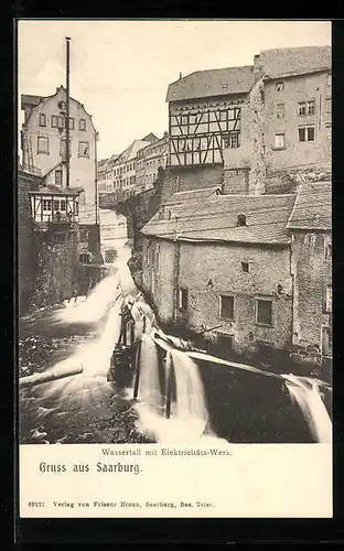 AK Saarburg, Wasserfall mit Elektrizitäts-Werk