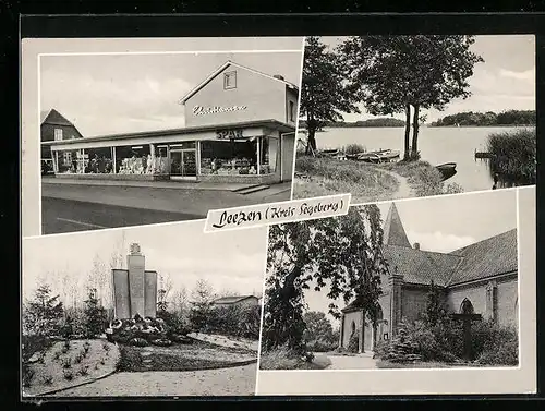 AK Leezen /Kreis Segeberg, Spar-Markt Christiansen, Kriegerdenkmal, Kirche