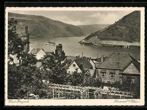 AK Oberwesel a. Rhein, Haus Bergeck, Rheindampfer