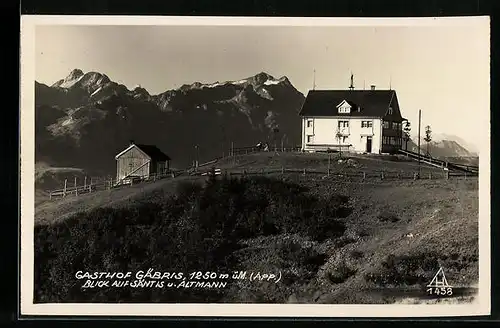 AK Gais, Gasthof Gabris mit Blick auf Säntis und Altmann
