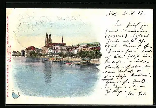 AK Zürich, Grossmünster und Wasserkirche