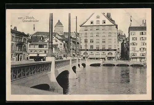 AK Zürich, Uraniabrücke mit Handlung v. Rudolf Mosse