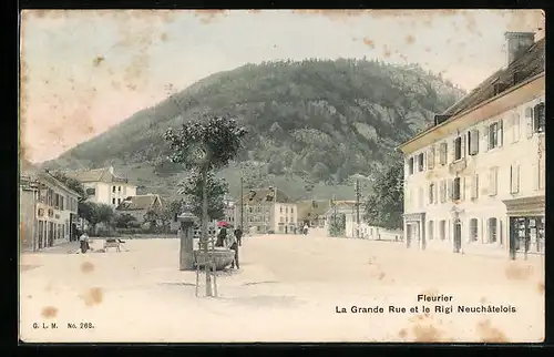 AK Fleurier, la Grande Rue et le Rigi Neuchatelois