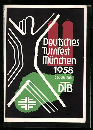AK München, Deutsches Turnfest 1958, Turner mit Grätsche und ausgebreiteten Armen