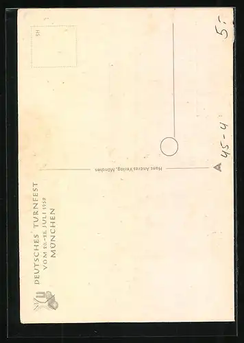 AK München, Deutsches Turnfest 1958, Turner mit Grätsche und ausgebreiteten Armen