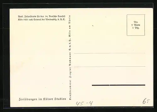 AK Köln, Deutsches Turnfest 1928, Turner-Formation bei Freiübungen im Stadion, Flaggen