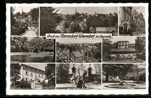AK Donndorf- Eckersdorf bei Bayreuth, Ansicht vom Schlossteich und Schwesterheim Donndorf