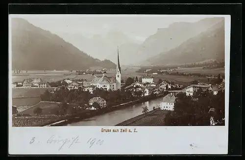 Foto-AK Fritz Gratl: Zell a. Z., Uferpartie mit Kirche