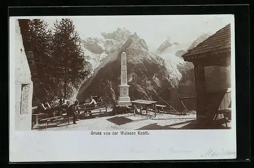 Foto-AK Fritz Gratl: Weisser Knott, Gasthof zur Weissen Knott, Ausblick von der Terrasse