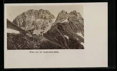 Foto-AK Fritz Gratl: Innsbrucker-Hütte mit Bergpanorama