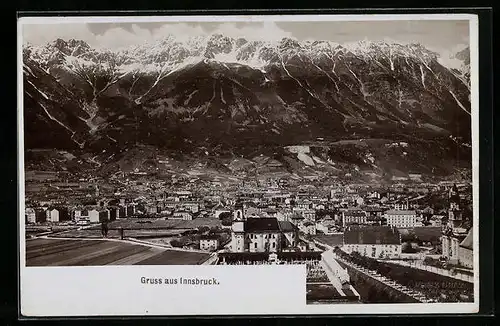 Foto-AK Fritz Gratl: Innsbruck, Totalansicht mit Kirche