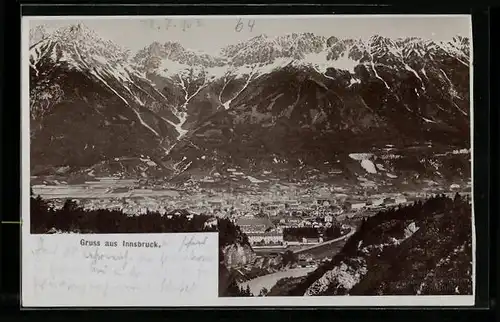 Foto-AK Fritz Gratl: Innsbruck, Ortsansicht aus der Vogelschau