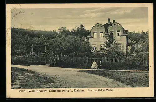 AK Schmannewitz bei Dahlen, Villa Waldfrieden, Besitzer Oskar Müller