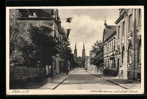 AK Lahr i. B., Schillerstrasse mit katholischer Kirche