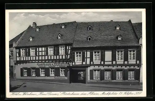 AK Rüdesheim /Rh., Hotel und Weinhaus Hans Corvers, Marktplatz 13, Strassenansicht