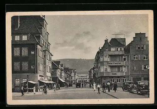 AK Ebingen, Bahnhofstrasse mit Hotel Central