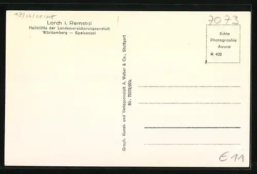 AK Lorch i. Remstal, Heilstätte der Landesversicherungsanstalt Württemberg, Speisesaal