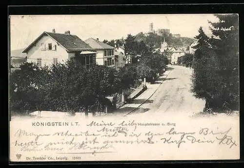 AK Königstein i. T., Hauptstrasse mit Blick zur Burg