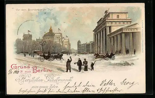 Lithographie Berlin-Tiergarten, Brandenburger Tor im Winter