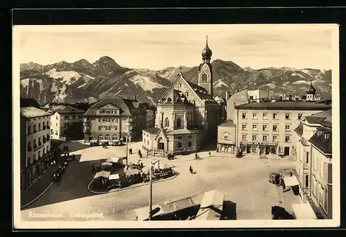 AK Rosenheim, Ludwigsplatz mit Kirche