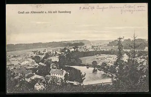 AK Altenmarkt a. Alz., Ortsansicht mit Baumburg