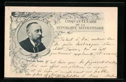 AK Neuchatel, Cinquantenaire de la Republique Neuchateloise, Philippe Godet