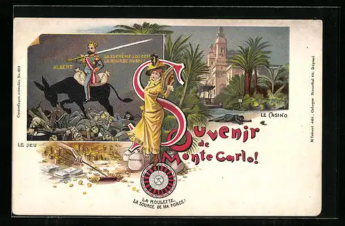 Lithographie Monte Carlo, Le Casino, Le Jeu, Albert von Monaco, La Roulette