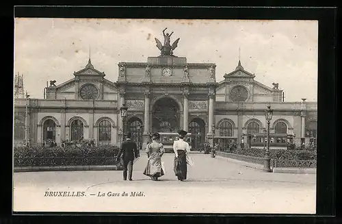 AK Brüssel / Bruxelles, La Gare du Midi, Bahnhof, Strassenbahn