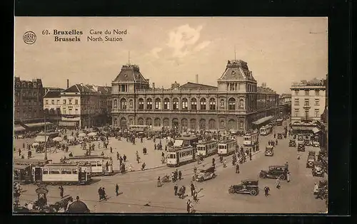 AK Brüssel / Bruxelles, Gare du Nord, Nordbahnhof, Strassenbahn