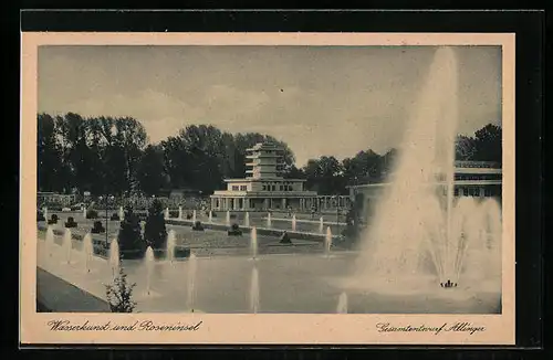 AK Liegnitz, Deutsche Gartenbau- u. Schlesische Gewerbe-Ausstellung 1927, Wasserkunst und Roseninsel