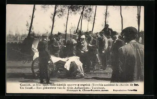 AK Kontich, Szene nach einem Eisenbahnunfall 1908