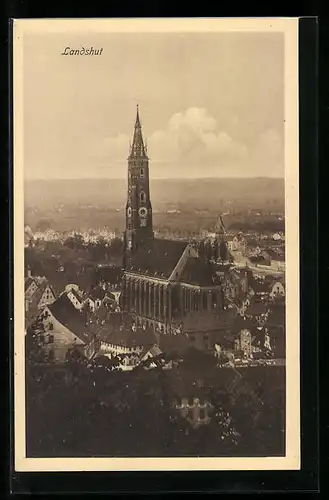 AK Landshut, Stadtttotale mit Blick auf die Stiftsbasilika St. Martin