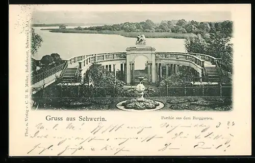 AK Schwerin, Burggarten aus der Vogelschau