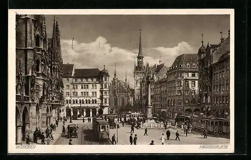 AK München, Marienplatz mit Strassenbahn