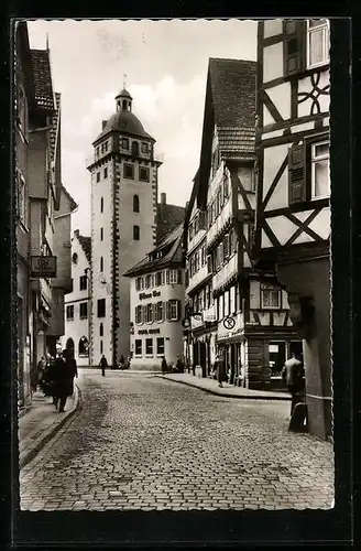 AK Mosbach, Hauptstrasse mit Rathaus