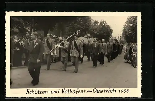 Foto-AK Oestrich, Schützen- und Volksfest 1953