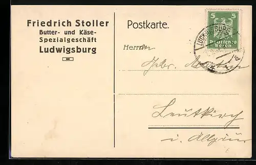 AK Ludwigsburg, Butter- und Käse- Spezialgeschäft Friedrich Stoller