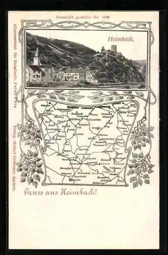 AK Heimbach, Ortsansicht, Landkarte