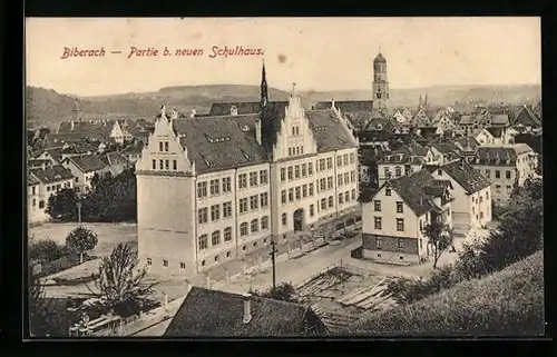 AK Biberach, Partie beim neuen Schulhaus aus der Vogelschau