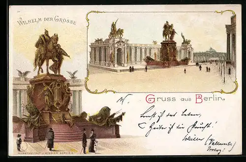 Lithographie Berlin, Wilhelm der Grosse Denkmal